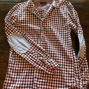 Marc Ecko Red and White Checkered Shirt with Elbow Patches